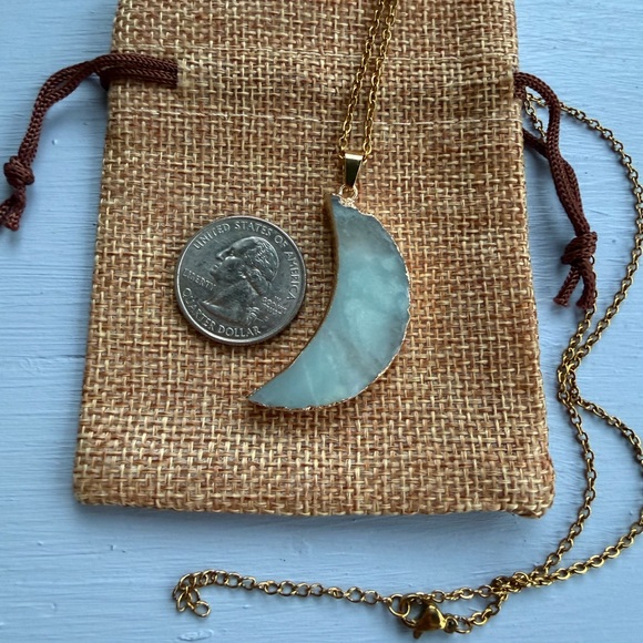 Amazonite Moon Necklace Crystal Moon Necklace Gold Amazonite Pendant - Picture 2 of 2